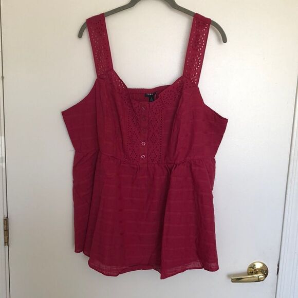 Torrid Cotton Babydoll Windowpane Button front tank Size 2X NWT Red bud - Picture 1 of 8